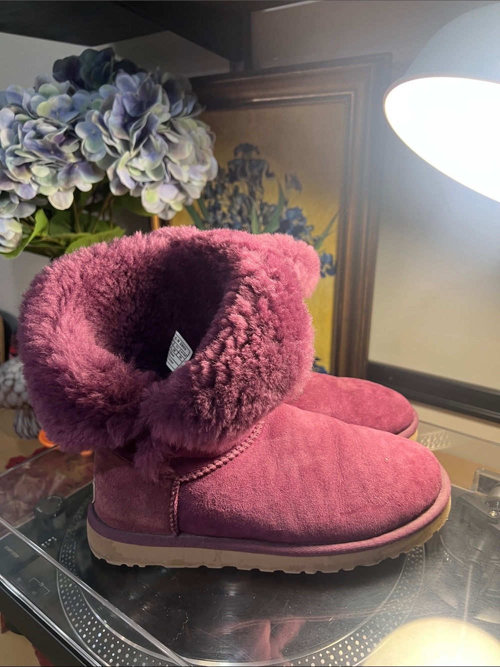UGG Women's Short Shearling Boots in Plum - Picture 5 of 7